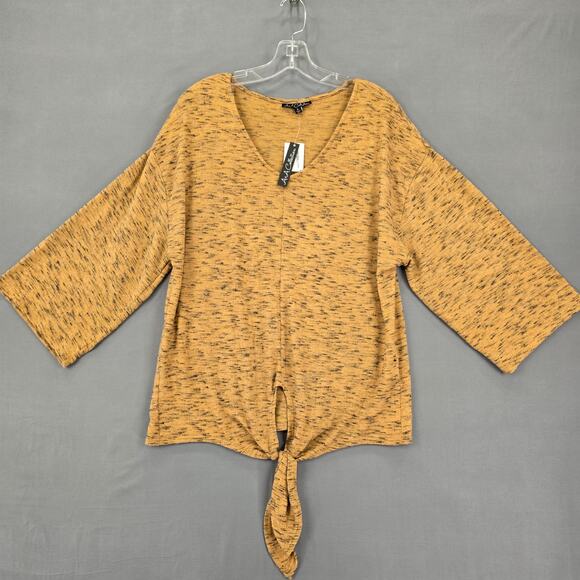 A+A Collection Brown Stone Knit Shirt NEW Stretch Knit 3/4 Sleeve V-Neck Women L - Picture 2 of 10